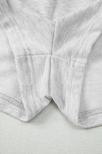 Light Grey Girly Bow Embroidered Detail Puff Sleeve Pullover 2pcs Short Set