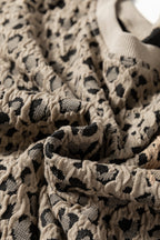 Khaki Ribbed Trim Leopard Print Long Sleeve Top