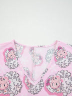 Santa Claus Print V Neck Tee Drawstring Pants 2pcs Lounge Set