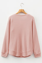 Gossamer Pink Rounded Hem Waffle Long Sleeve Top