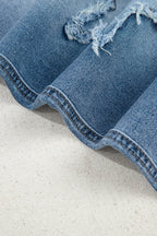 Stone Blue Star Patchwork Cropped Wide Leg High Waist Jeans