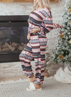Black Retro Christmas Pattern Loose Pullover 2pcs Lounge Pant Set