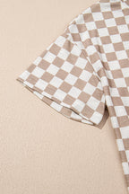 Brown Checkerboard T Shirt and High Waist Skorts 2 Piece Outfit