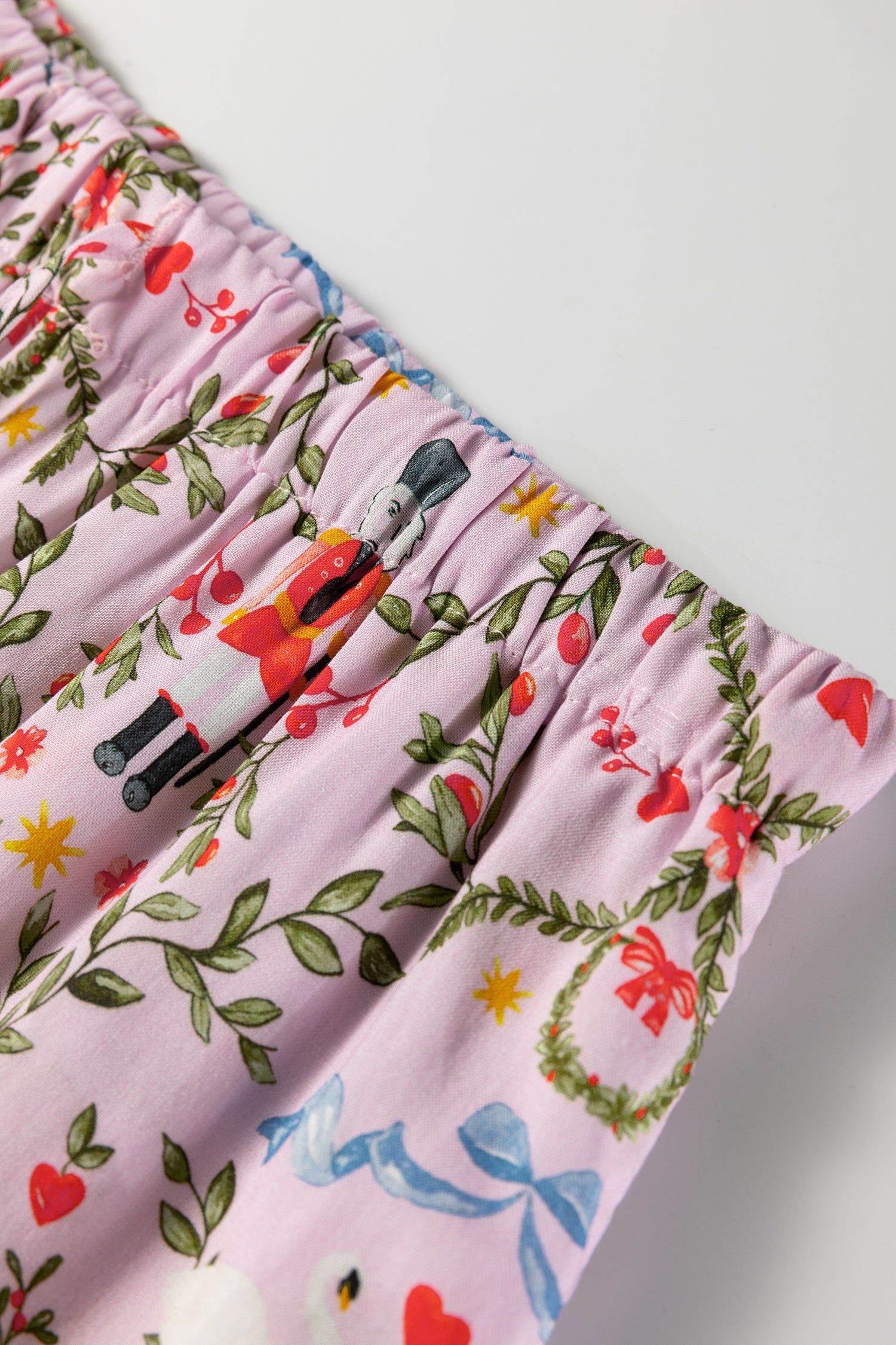 Festive Pink Christmas Holiday Print Nutcracker Long Sleeve Pajama Set with Shorts - 2 Piece Sleepwear