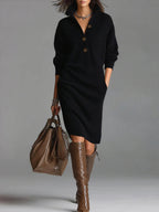 Solid Color Stand Collar Long Sleeve Loose Knit Dress - Comfortable & Stylish