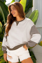 Parchment Striped Colorblock Patchwork Drop Shoulder Sweatshirt