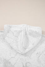 Light Grey Abstract Print Loose Drop Sleeve Hoodie Elastic Waistband 2pcs Pant Set