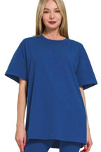 Zenana Cotton Round Neck Top & Legging Set