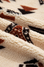 Beige Western Aztec Half Zip Plush Sweatshirt