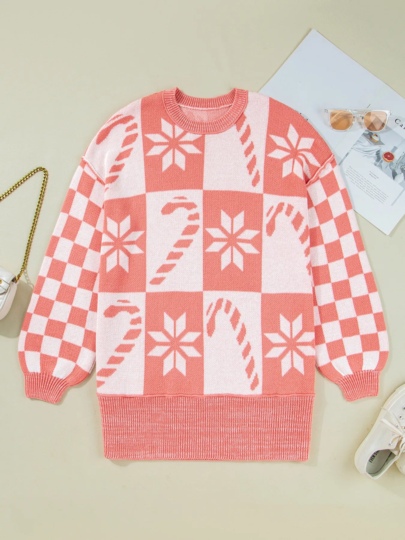 andycane Snowflake Checker Drop Shoulder Sweater