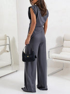 Elegant Irregular Sleeveless Casual Two-Piece Set for Women - Polyester Blend, S-3XL