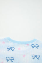 Sky Blue Stripe Bow Star Print Tied Detail 2pcs Lounge Set