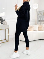 Cozy & Stylish: Women's Fashion Solid Color Hoodie and Lined Leggings Two-Piece Set for Spring/Fall