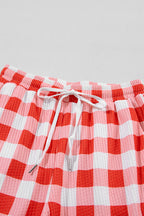 Cozy Multicolor Christmas Claus Graphic Top & Plaid Pants Lounge Set for Women
