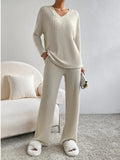 Ribbed Knit V-Neck Top and Pants Lounge Set