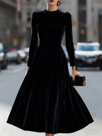 Luxurious   Velvet Long-Sleeve Midi Dress