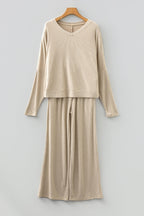 Jet Stream 3D Ribbed V Neck Pullover Drawstring Pants 2 Piece Lounge Set