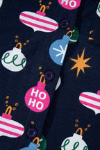 Navy Blue Christmas Lights Print Shirt and Pants Pajama Set - Festive & Comfortable