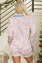 Festive Pink Nutcracker Long Sleeve Pajama Set with Bow Tie Detail