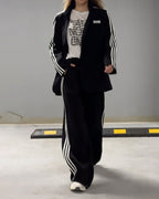 Chic Striped Blazer and Wide Leg Pants Two-Piece Set - Perfect for Daily, Holiday, and Going Out