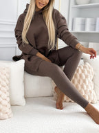 Cozy & Stylish: Women's Fashion Solid Color Hoodie and Lined Leggings Two-Piece Set for Spring/Fall