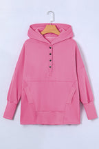 Pink Batwing Sleeve Pocketed Henley Hoodie