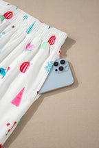 Festive White Christmas Print Lapel Shirt and Pants Sleepwear Set