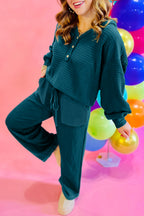 Skobeloff Waffled Textured Raw Edge Patchwork 2pcs Loose Pant Set