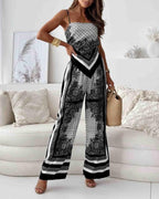 Chic Printed Lace-Up Vest & Pants Set - Two-Piece Casual Outfit for Daily, Holiday, and Going Out