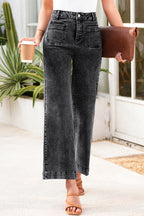 Black Chic Patch Pocket Straight Leg Loose Jeans