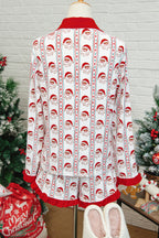 Festive White Santa & Stripes Ruffle Pajama Set for Cozy Holiday Nights