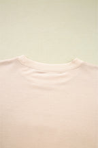 Beige Raw Edge Flower Patch Drop Shoulder Casual Top