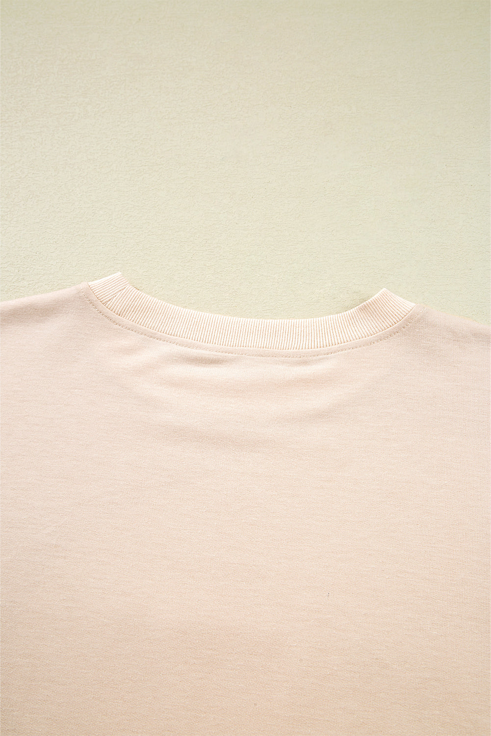 Beige Raw Edge Flower Patch Drop Shoulder Casual Top