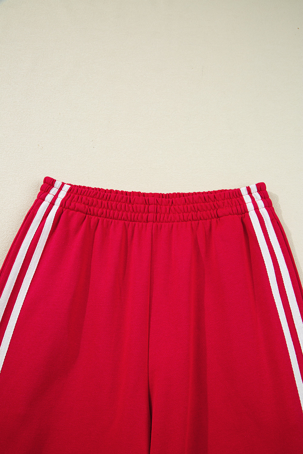 Fiery Red Varsity Striped Detail Crewneck Pullover Elastic Sweatpants 2pcs Outfit