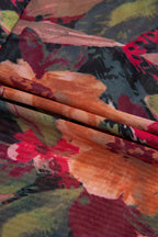 Multicolour Floral Print Lettuce Trim Long Sleeve Mesh Top