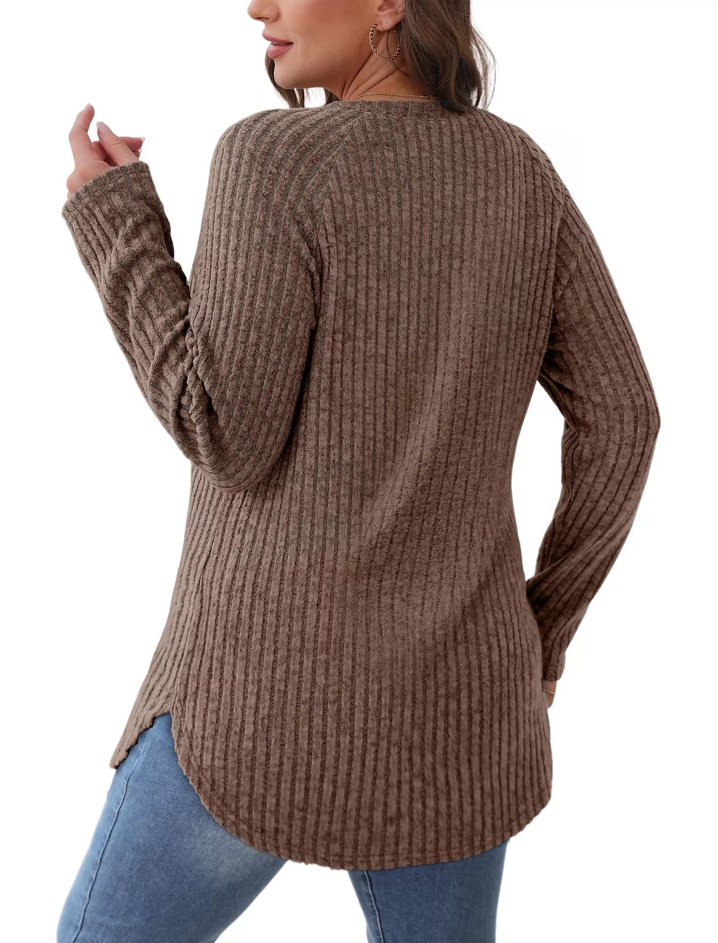 Casual Ribbed Knit Long Sleeve T-Shirt