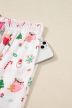 Cozy Pink Christmas Spirit Holiday Print Short Sleeve Pajama Set - 2-Piece Sleepwear