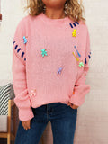 Bear Decoration Round Neck Sweater