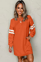 Orange Varsity Contrast Banded Sleeve Shift Sweatshirt Dress