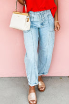 Myosotis Exposed Stitch Detail Drawstring Barrel Jeans