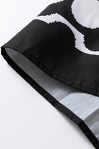 Black Polka Dot Floral Printed V Neck Long Sleeve Shift Mini Dress