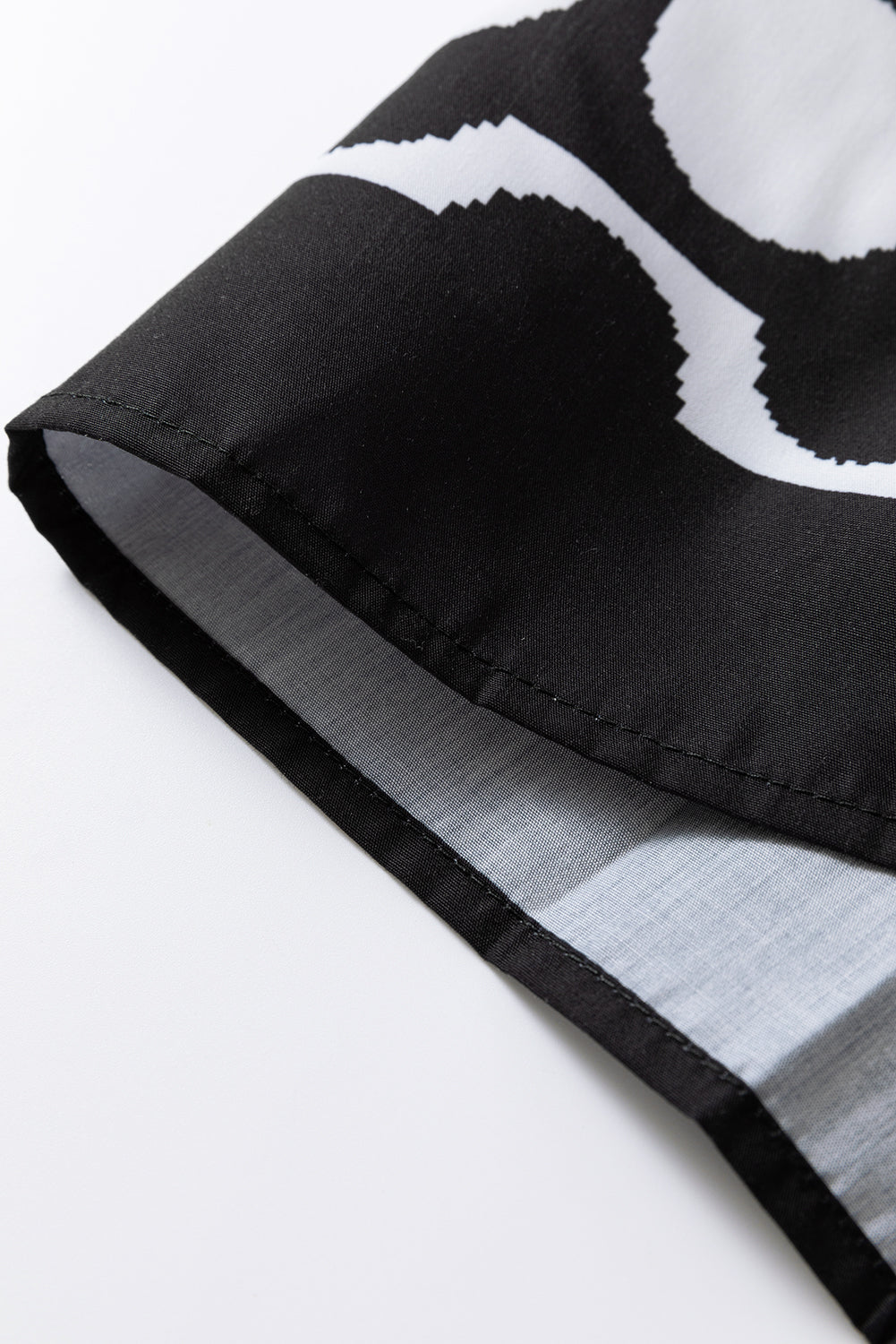 Black Polka Dot Floral Printed V Neck Long Sleeve Shift Mini Dress