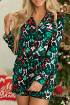 Bow Print Long Sleeve Shirt and Shorts Pajama Set
