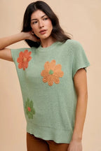 Annie Wear Large Flower Embo Dolman Sleeve Summer Sweater Top