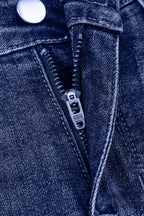 Real Teal Folded Cuffs Distressed Straight High Waist Jeans