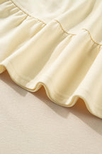 Beige Double Tiered Ruffle Hem Long Sleeve Loose Mini Dress