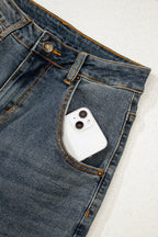 Sail Blue Exposed Stitching Loose Straight High Waist Jeans