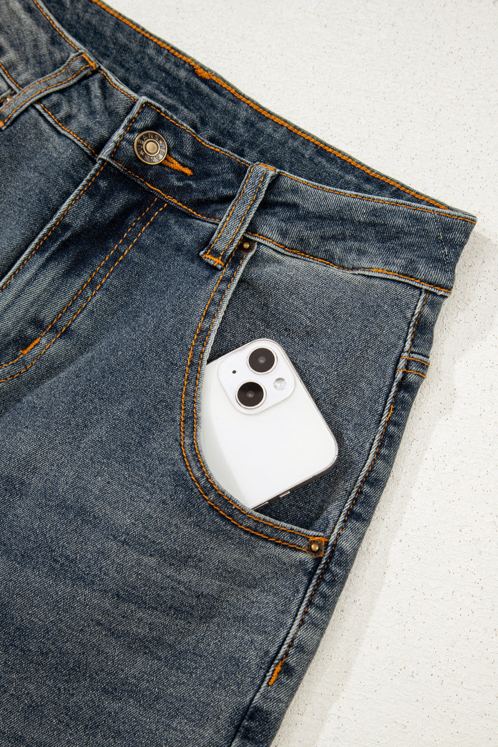 Sail Blue Exposed Stitching Loose Straight High Waist Jeans