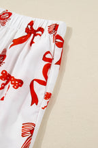 Festive Red Bow Print Long Sleeve 2-Piece Pajama Set for Christmas