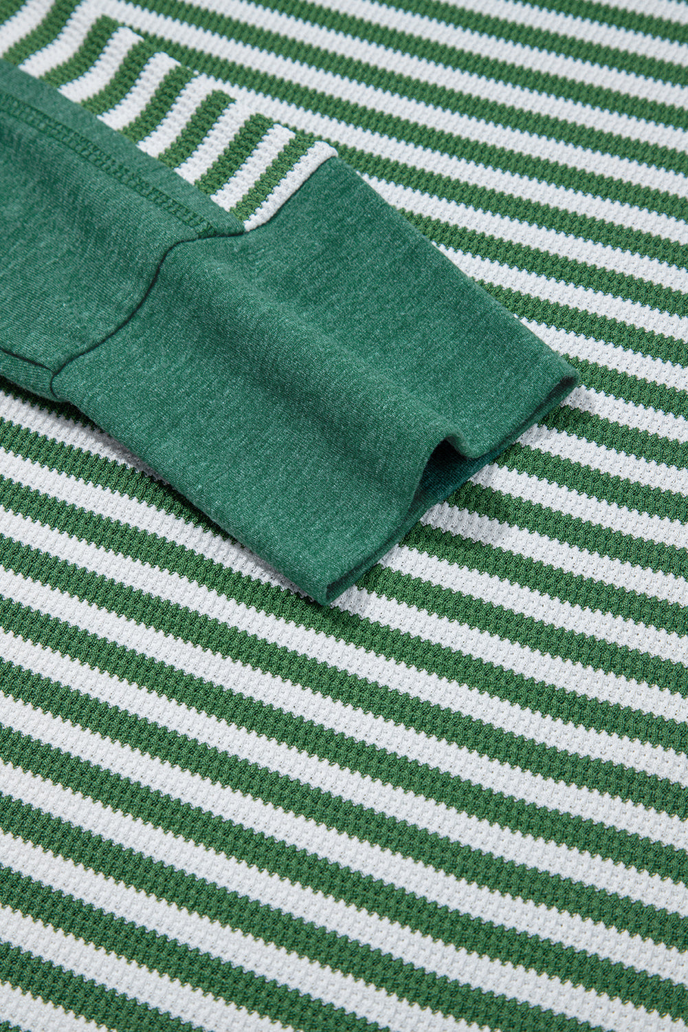 Green Stripe Thermal Knit Drop Shoulder Casual Top